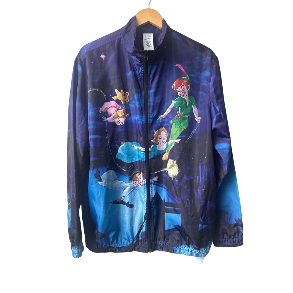 Disney Mens Peter Pan Tinkerbell Windbreaker Jacket Size M Zip Kidcore Novelty